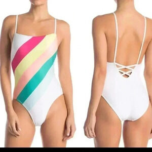 Free press One piece white striped colored swimsui